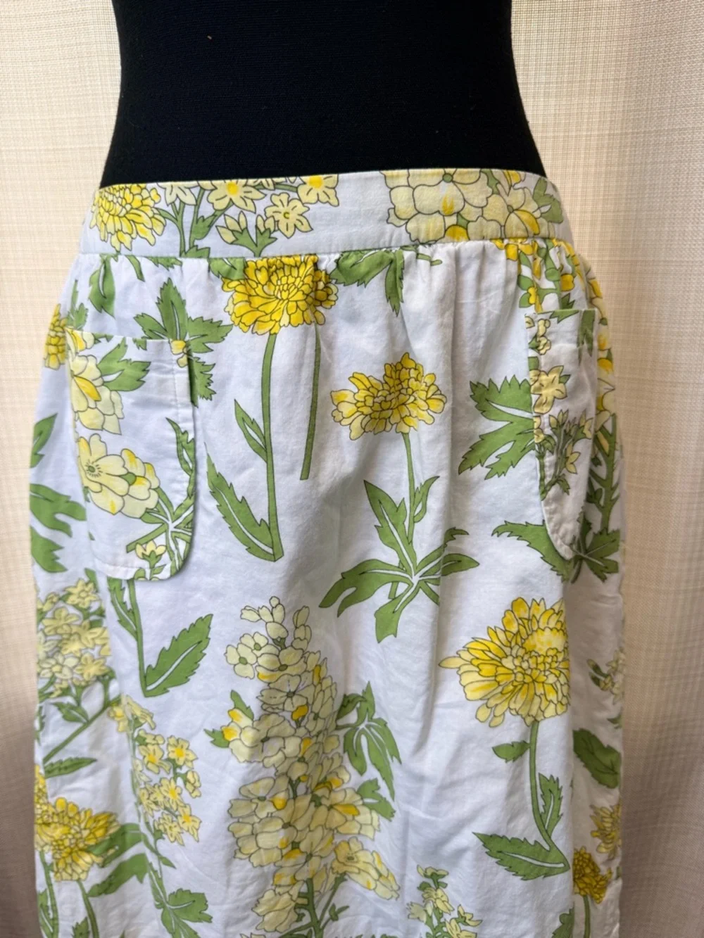 Anthropolgie Elevenses Floral Cotton Skirt Sz 8 Yellow Green A-Line Front Pocket - Picture 2 of 13